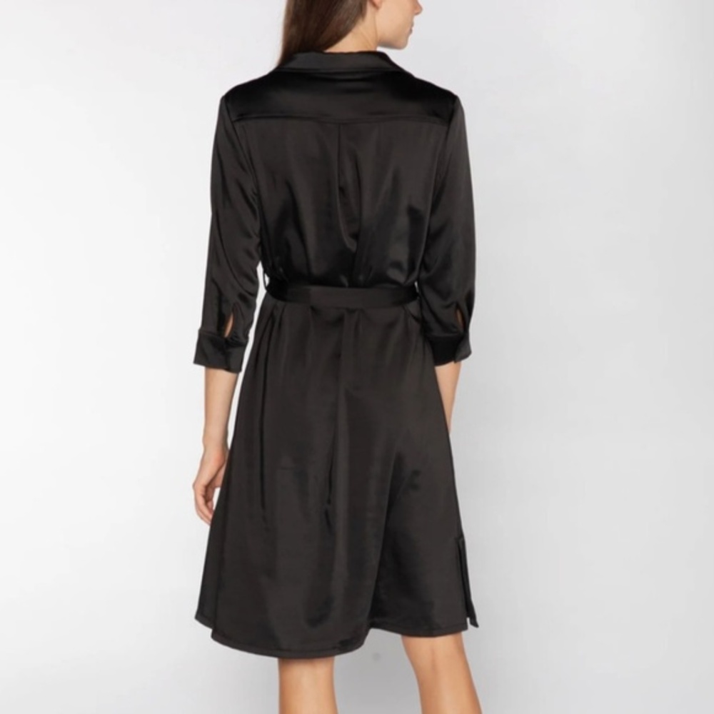 S’EDGE Black Satin Louis Shirt Dress Women’s Size Small - Picture 2 of 8